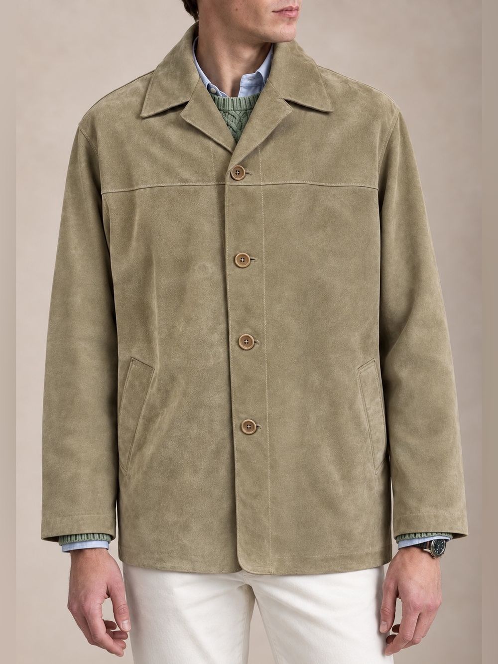 Vintage Y2K Banana Republic Men’s Suede Leather Blazer Jacket Tan Beige L
